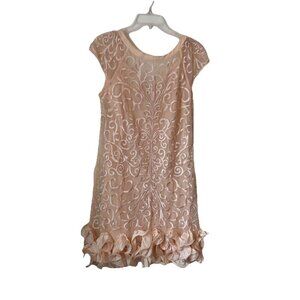 Jessica Simpson Dress Size 12 Lace Overlay Ruffle Hemline Cream Ivory Wedding